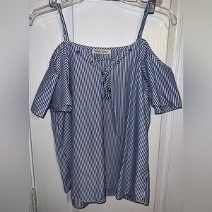 Speed Limit Blue & White Striped Cold Shoulder Blouse Size M